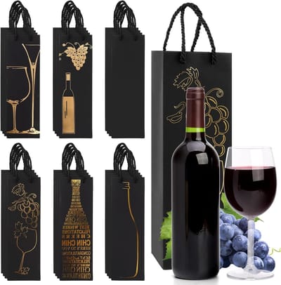 Set van 24 Kraft Papieren Cadeauzakken voor Flessen 11 x 9 x 35 cm met Handvatten voor Wijn, Verjaardagen en Feestjes in 6 Kleuren