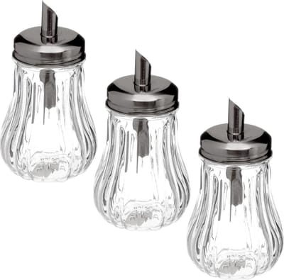 5Five - 6x stuks - Suikerpot/suikerstrooier glas met RVS tuit - 180ml