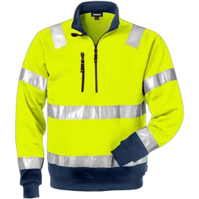 Fristads Hi Vis Sweatshirt Met Korte Rits Klasse 3 728 Shv - Hi-Vis geel/marineblauw - 2XL