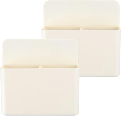 Opslagdozen voor pennen en uitwisbare stiften - Geschikt voor magnetische whiteboards, koelkastdeuren en opbergkasten - Muurbevestiging zonder boren - Set van 2, Wit