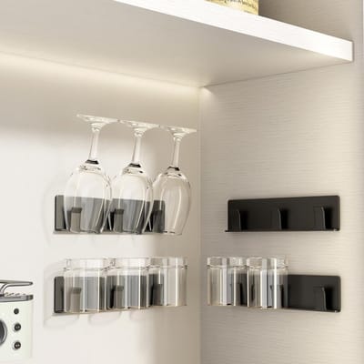 Wijnglashouders, Set van 4 Wandmontage Glazenrekken, Geen Boren Nodig, Ideaal voor Eetkamer, Keuken en Bar, Perfect voor Wijnliefhebbers en Feestjes