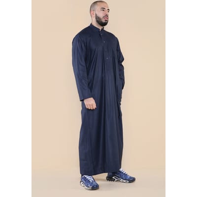Mens Navy Thobe Jubba Saoedi-Islamitisch Arabisch Eid Katoen Kaftan Jubbah Umrah Robe