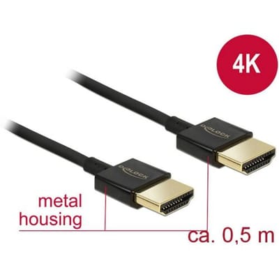 Delock 84786 HDMI-kabel HDMI Aansluitkabel HDMI-A-stekker, HDMI-A-stekker 0.50 m Zwart 4K UHD, Vergulde steekcontacten