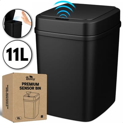 Boncy® Premium Prullenbak met Sensor - Zwart Pedaalemmer Afvalbakje met Deksel - 9 Liter Afvalbak Badkamer, WC, Kamer of Aanrecht - Mini Pedaalemmers Vuilnisbak - Prullenbakken Vuilbak Toilet Prullenmand