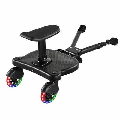 Delightness Meerijdzitje Kinderwagen - Meerijdplankje - Voor Kinderwagen - Opstapje - Afneembare Stoel - 3 Tot 7 Jaar - 25KG - Zwart