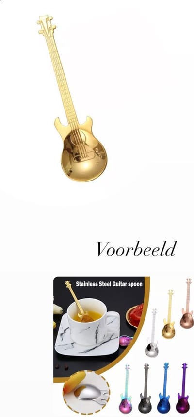 Akyol - Theelepeltje Gitaar - RVS Koffielepel - Thee en Koffie Lepel - Goud - lepel - lepel gitaar - rock gitaar - koffie lepel - theelepel