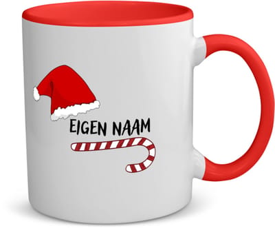 Akyol - kerst zuurstok en kerstmuts met eigen naam koffiemok - theemok - rood - Kerstmis - kerst beker - winter - kerst - christmas - kerst cadeau - 350 ML inhoud