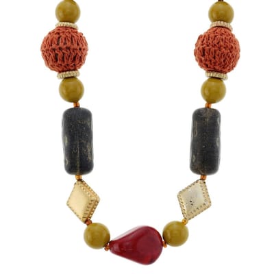 Behave - Lange ketting met multi-color stenen en gehaakte kralen - 83 cm - Bohemian sieraden