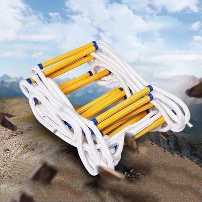Touwladder - Noodladder Evacuatie - Veilig Ontsnappen - Antislip Epoxy Staven - 10 Meter - Zwart