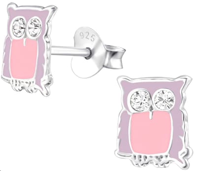 Joy|S - Zilveren uil oorbellen - 7 x 8 mm - roze paars - La Crystale kristal