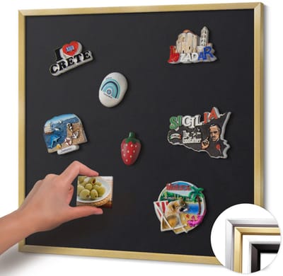 Wallfluent - Zwart Magneetbord in Stijlvolle Kleuren - 50 cm x 50 cm - Magneetbord met Gouden Frame - Zwarte kleur - Magnetisch Bord voor aan de Wand - Magnetisch Bord Decoratief - Magneetbord met Effen Frame