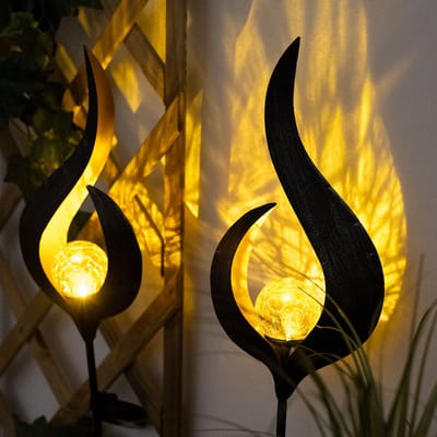 Set van 2 LED zonne-energie lampen buitenverlichting decoratie plug-in lampen vlam ontwerp