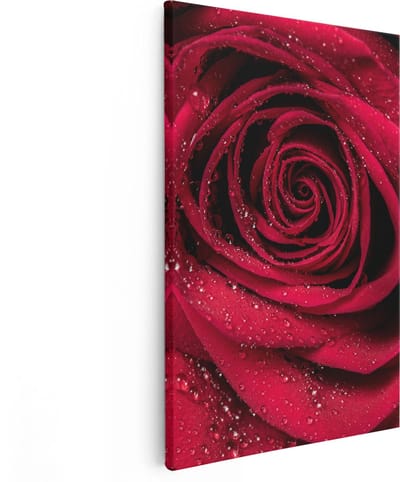 Artaza Canvas Schilderij Rode Roos - 80x120 cm - Groot - Wanddecoratie Bloemen - Muurdecoratie Bloem - Schilderijen Op Canvas