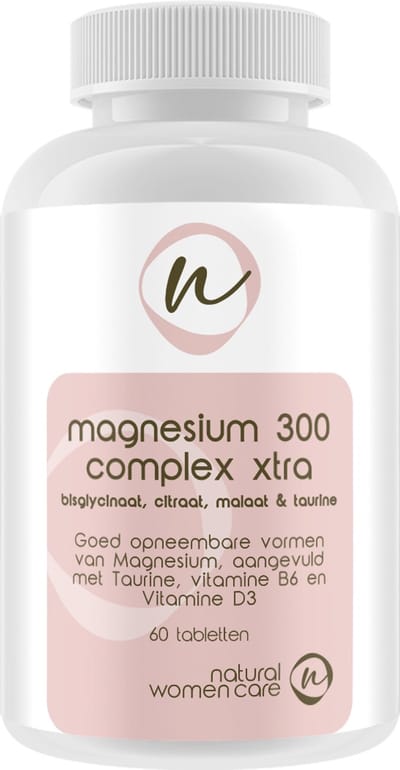 Natural Women care - Magnesium 300 complex Xtra - 60 tabletten - Citraat/Malaat/Bisglycinaat, met 25 mcg vitamine D3, Vitamine B6 en Taurine