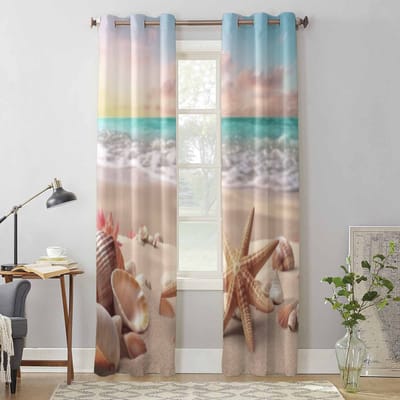 Zomer Strand Zeester Schelpen Golven Raamgordijnen voor Woonkamer Luxe Slaapkamer Gordijn Keuken Jaloezieën Draperieën Gordijnen 135W x 92H(cm) x1