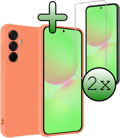 Hoesje Met 2x Screenprotector - Geschikt voor Samsung Galaxy A36 - Sterk & Shockproof - Back Cover - Siliconen Case - Telefoon Hoes - Perzik