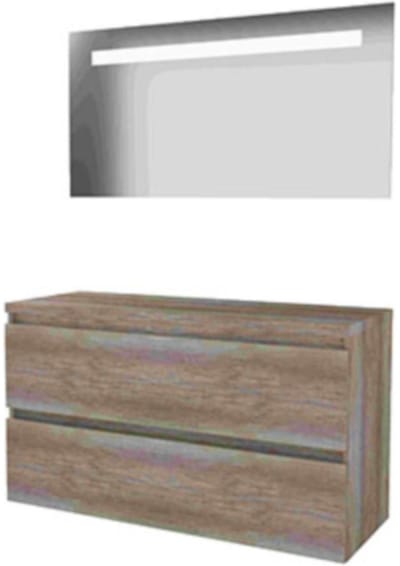 Basic-Line Economic 46 Badkamermeubelset - 120 x 46 cm - Greeploos - 2 Lades - Wastafelblad - Spiegel met LED Verlichting - Scotch Oak