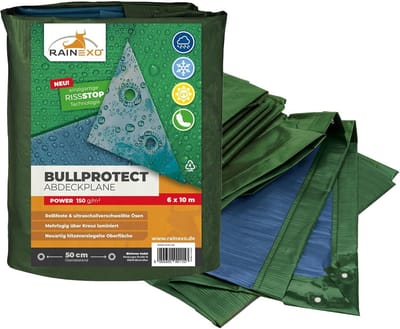 Sterk Bi-kleurig Afdekzeil 150g/m² Groen-Blauw Inclusief Oogjes 6 x 10 Meter