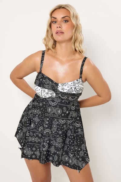 Yours Zwarte Tankinitop Met Bandanaprint En Asymmetrische Zoom Size 46