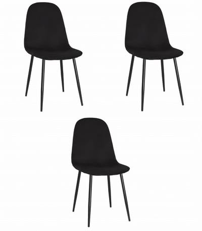 Set van 3 COMO eetkamerstoelen - Zwart Fluweel – Zwarte Metalen Poten