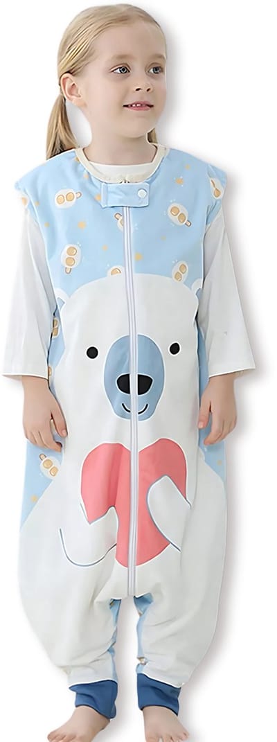 BoefieBoef IJsbeer Mouwloze Baby Slaapzak Peuter Pyjama 1-3 jaar - TOG 1.5 - Kinder Trappelzak - Kickback Pyjama voor Jongens & Meisje - Onesie - Jumpsuit - Boxpakje - Kruippak - Romper - Katoen Flanel - Kraamcadeau - alle Seizoenen - Blauw