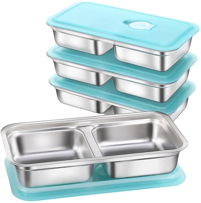 Dailygoods- Snackboxen Lekdicht - 4-delige Set - Roestvrijstalen - Voedselcontainers - Voor Kinderen/Volwassenen - Ideaal Voor Onderweg - Bentobox
