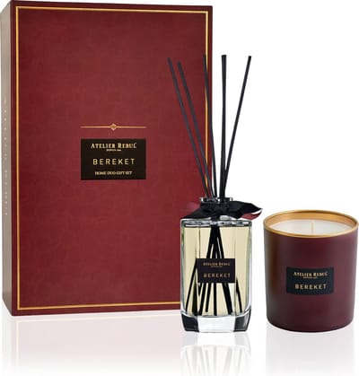 Atelier Rebul Bereket - Luxury Home Geschenkset - Geurstokjes (120ml) + Geurkaars (210g) - Fruitige & Zoete Geur - Cadeauset voor Man & Vrouw