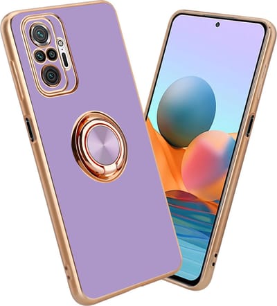 Cadorabo Hoesje geschikt voor Xiaomi RedMi NOTE 10 PRO in Glossy Licht Paars - Goud met ring - Beschermhoes van flexibel TPU-silicone Case Cover met camerabescherming en magnetische autohouder