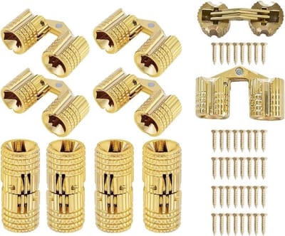 Dailygoods- Scharnieren 10x - Messing Scharnieren - Verborgen Scharnieren - 180° Opening - 8mm Diameter - Inclusief 20x Schroeven - Meubelscharnieren