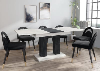 Uitschuifbare Moderne Eettafel Wit Marmer & Zwart Betonlook 140-180cm