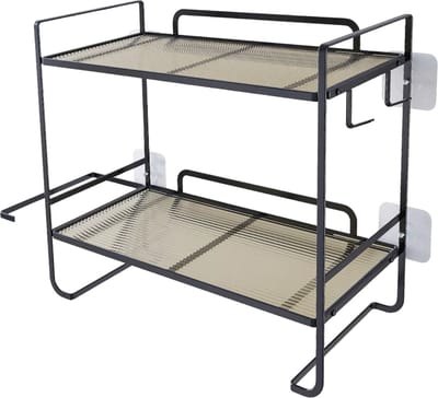 Boven Toilet Opbergrek - Voor Badkamer & Thuis - 2-laags Opbergorganisator met Papierhouder en 2 Haken - Metaal - Zwart