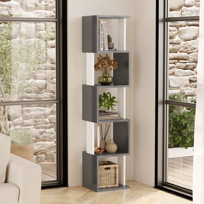 LUNOR® Milan - Boekenkast – Staande kast met 5 open vakken – (HxBxD) 161 × 35 × 30 cm – Antraciet/Wit