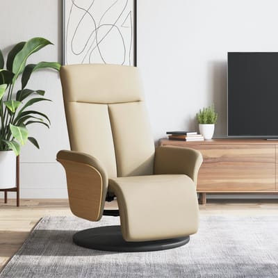 vidaXL - Fauteuil - verstelbaar - met - voetensteun - stof - crèmekleurig