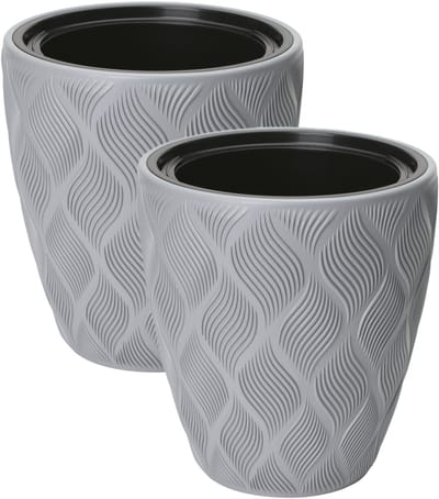Form Plastic Plantenpot/bloempot Flow - 2x - kunststof - platina grijs - D30 x H32 cm - met binnenpot - rond