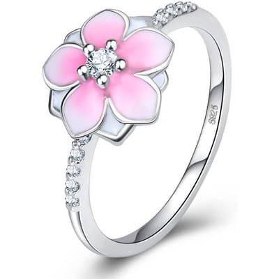 Europese en Amerikaanse Handgemaakte Sieraden Drie Levens Drie Levens Perzikbloesem Ringen Dames Handgemaakte Lijm Ringen Modieuze en Literaire Koppel Ringen No. 9 white