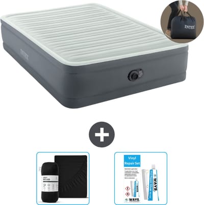 Intex Luchtbed - 2-Persoons - 152 x 203 x 46 cm - Grijs - Inclusief pomp - Hoeslaken en Reparatieset