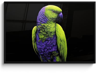 Poster in lijst - Fotolijst 120x80 cm - Posters - Papegaai - Veren - Opvallend - Groen - Posterlijst zwart - Decoratie - Wanddecoratie woonkamer - Muurdecoratie slaapkamer