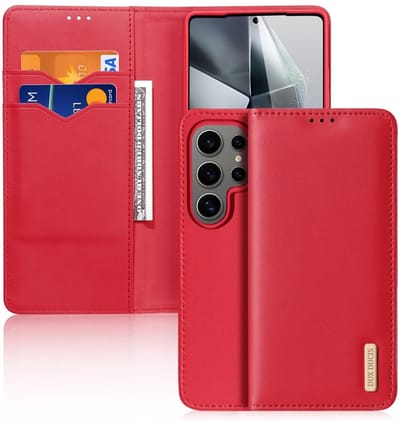 Dux Ducis Hoesje - Geschikt voor Samsung Galaxy S25 Ultra Hoesje - Dux Ducis Hivo - Genuine Leather Book Case - Rood