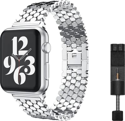 MY PROTECT - Metalen Honing Bandje - Geschikt Voor Apple Watch Bandje - Series 1/2/3/4/5/6/7/8/9/10/SE/Ultra - 44mm - 45mm - 46mm - 49mm - Zilver