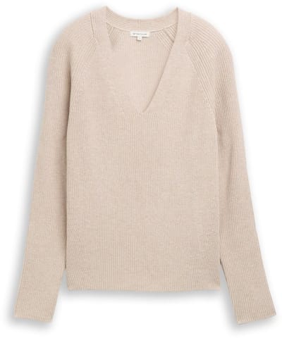 Tom Tailor - Gebreide trui met V-hals - Maat XXL - dusty alabaster melange