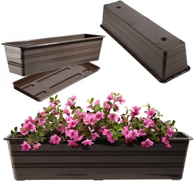 KADAX Wamat, 60 cm, met onderzetters, bruin, balkonpot van kunststof, weerbestendige plantenbak, bloempot, balustrade voor bloemen, kruiden