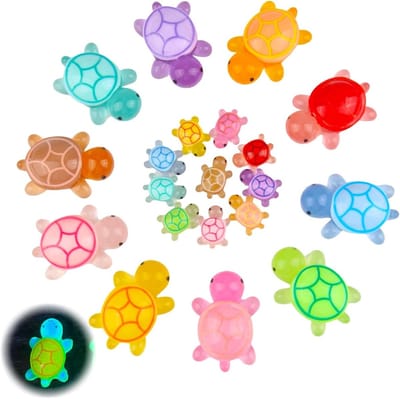 Set van 20 Miniatuur Schildpadden van Kunsthars in Meerdere Kleuren - Decoratie voor Aquarium, Tuin en Thuis met Verlichte Effecten en Twee Maten
