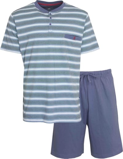 Paul Hopkins Heren Shortama - Pyjama Set - Met Knopen - Blauw - Maat S