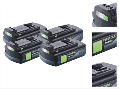 Festool accu set 4x BP 18 Li 3,0 C accu 18 V 3,0 Ah / 3000 mAh Li-Ion ( 4x 577658 ) met laadindicator