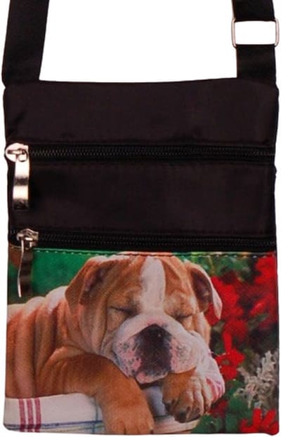 Schoudertasje - Hond Engelse Buldog Slapend - Zwart - Verstelbaar - 19x14,5cm