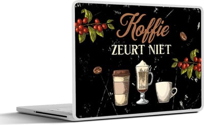 Laptop sticker - 14 inch - Koffie - Koffiemok - Zwart - 32x5x23x5cm - Laptopstickers - Laptop skin - Cover - Cadeau voor vrouw - Cadeau voor man