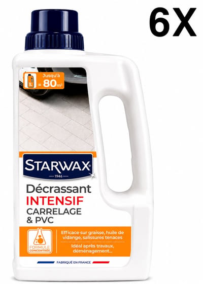 Starwax Intensieve Reiniger voor Tegels en PVC 1 Liter - Verwijdert Hardnekkig Vuil Diep - Ideaal na Verbouwing of Verhuizing - Made in France - Set van 6 Flessen (6 L Totaal) - Voordeelverpakking