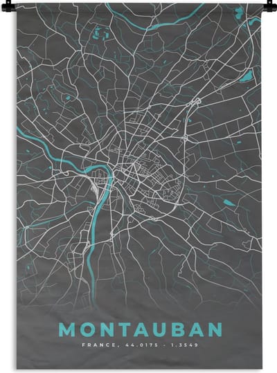 Wandkleed - Wanddoek - Montauban - Frankrijk - Plattegrond - Kaart - Stadskaart - 120x180 cm - Wandtapijt