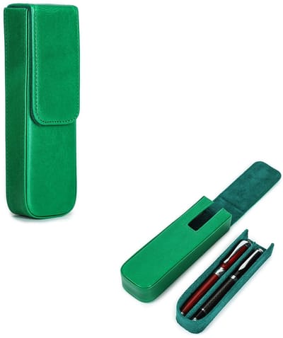 Dailygoody - Vulpen Etui - Plantaardig Leer - Modern Design - Groen - Pennen Opslag - Geschikt voor 2 Penen - Compact