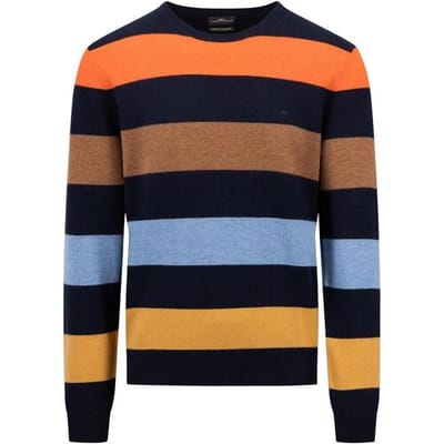 Fynch-Hatton Trui O-Neck Merino Cashmere Blockstripe Navy / male
